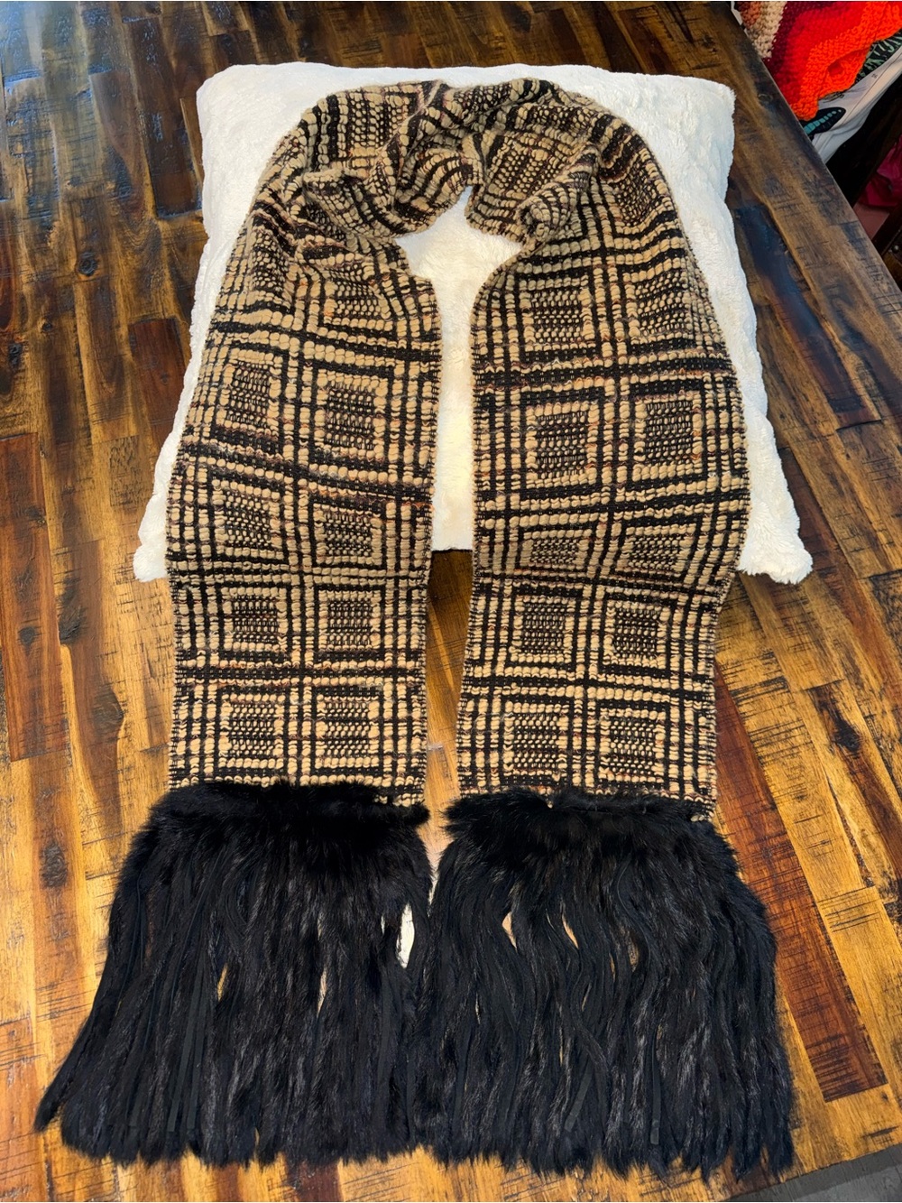 🍒Black Rabbit Hair Wool blend brown classy, edgy scarf accessory luxury piece